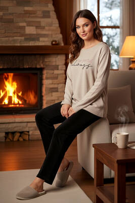Remsa - Ladies' Selanik Woven Pajama Set 407 Taupe