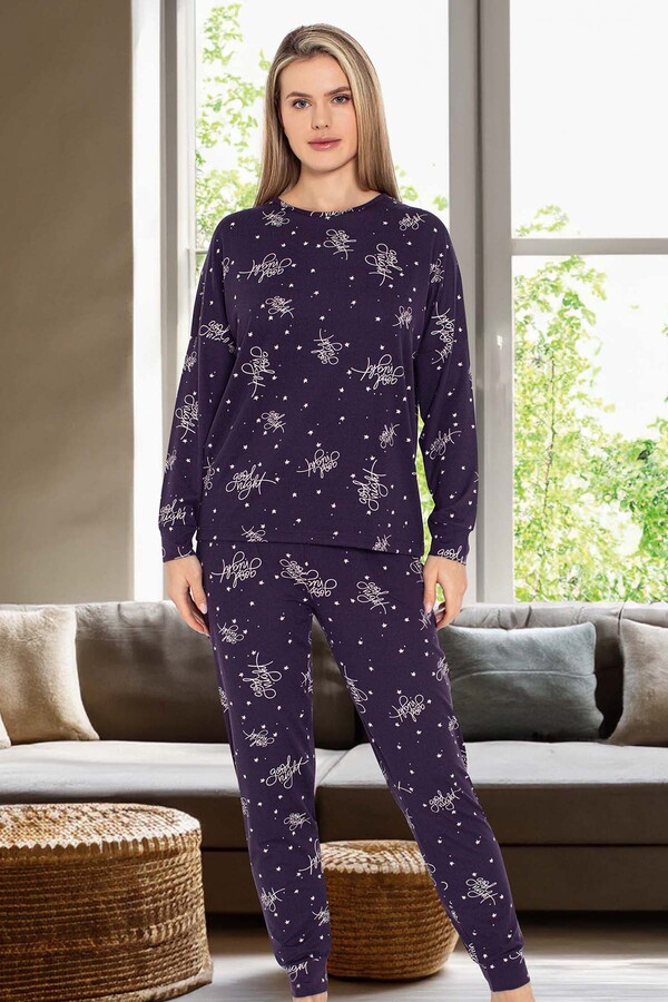 Ladies Star Print Long Sleeve Pajama Set - Thumbnail