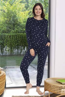 Aydogan - Ladies' Star Print Long Sleeve Pajama Set Navy (1)