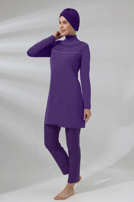 Armes - Large Size Lycra Fully Covered Hijab Swimsuit 1286-23 Purple (1)