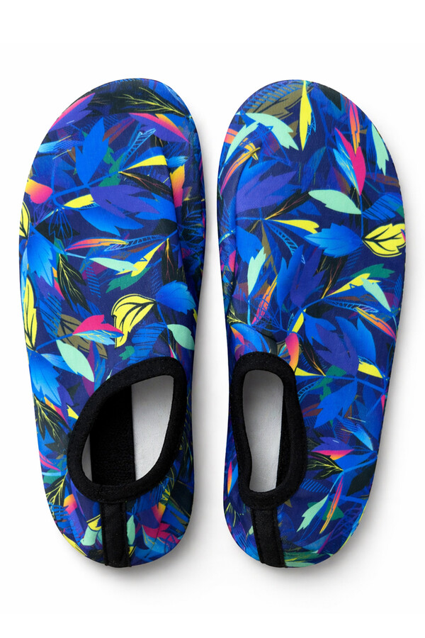 Leaf Pattern Non-Slip Sea and Pool Water Shoes 06 Navy - Thumbnail