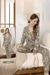 Remsa - Leaf Print Button-Up Sapphire Pajama Set 0386 Green