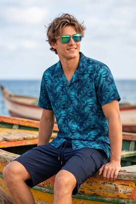 Remsa - Leaf Print Short Sleeve Beach Shirt
