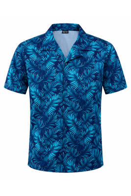 Remsa - Leaf Print Short Sleeve Beach Shirt (1)