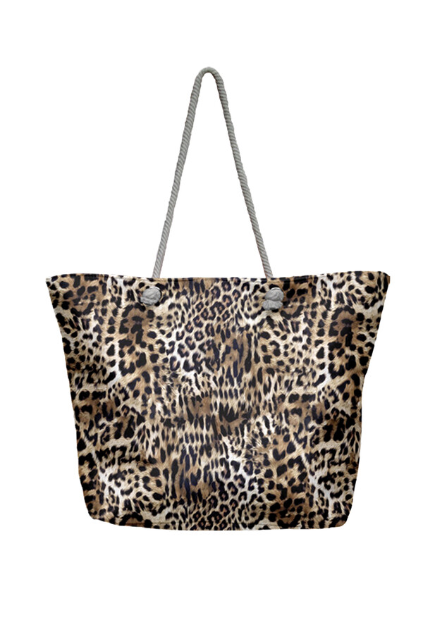 Leopard Print Beach Tote Bag 5092 Brown - Thumbnail