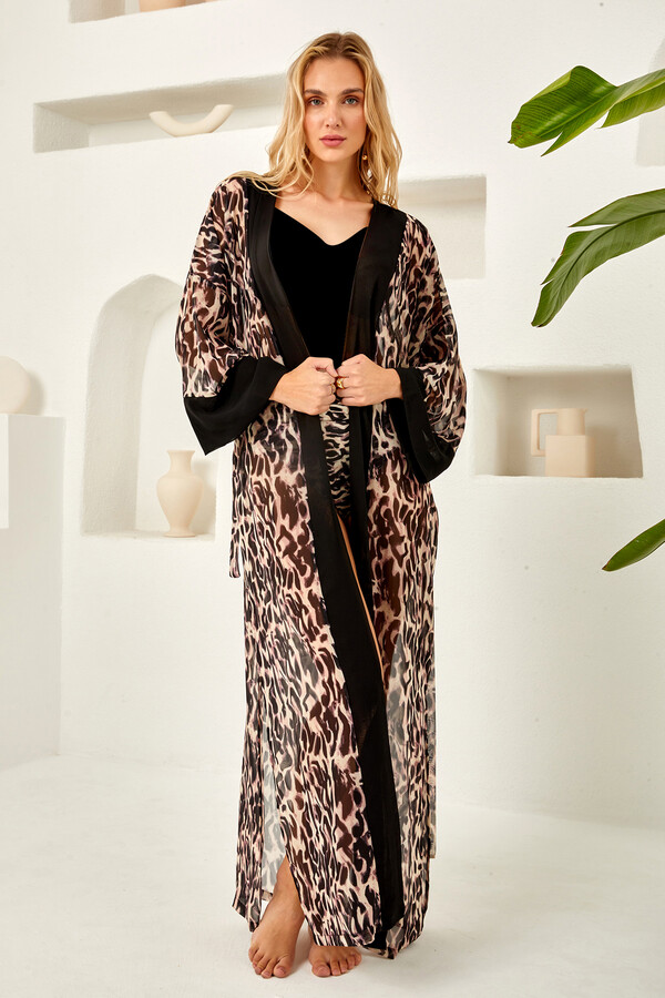 Leopard Print Pareo Kimono for Swimwear - Thumbnail