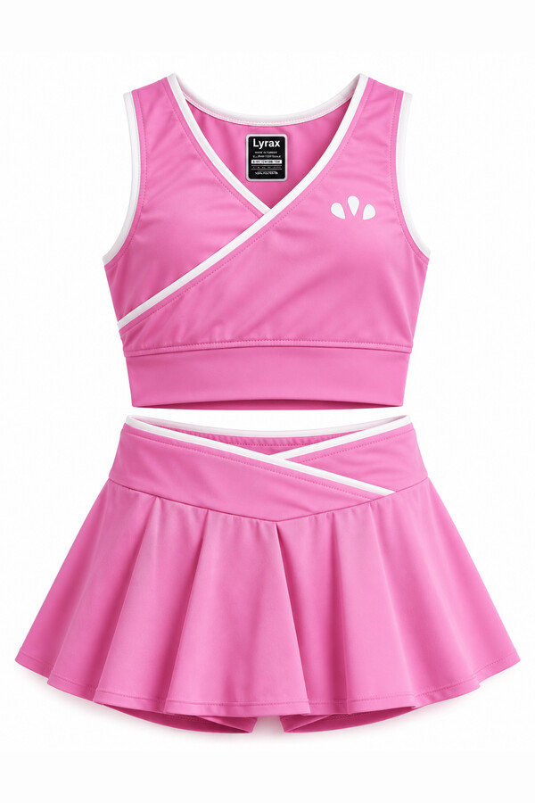 Light Pink Modest Swimsuit Set with Skirted Bottom - Thumbnail