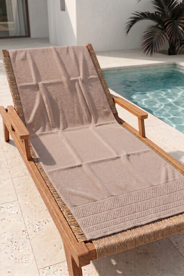 Light Taupe Cotton Beach Pool Bath Towel - Thumbnail