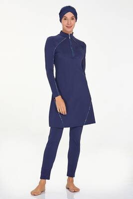 Adasea - Likralı Tam Kapalı Tesettür Mayo Eslında 4544 Koyu Lacivert (1)