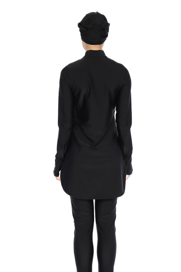 Likralı Yarım Fermuarlı Bilek Geçirme Detay Tam Kapalı Tesettür Mayo 6174 Siyah01 - Thumbnail