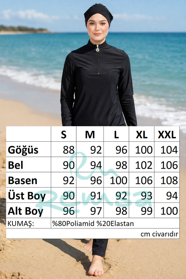 Likralı Yarım Fermuarlı Bilek Geçirme Detay Tam Kapalı Tesettür Mayo 6174 Siyah01 - Thumbnail