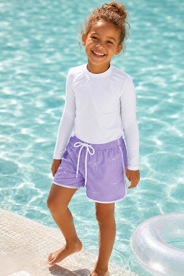 Lila Parachute Print Swim Shorts for Girls - Thumbnail