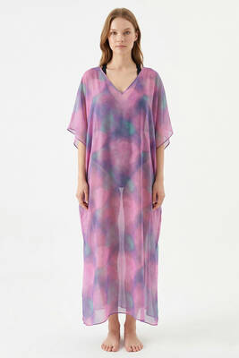 Remsa - Lila Patterned Kaftan Pareo Cover-Up (1)
