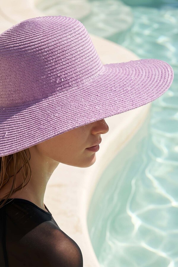 Lila Woven Beach Hat - Thumbnail