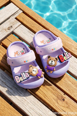 Remsa - Lilac Powder Sandal Slippers with Bear Sticker Detail