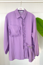 Lale Butik - Lilac Ruffle Detail Ayrobin Shirt Tunic 4195