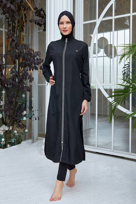 Maresiva - Long Full Length Full Coverage Modest Swimsuit 2406 Black Maresiva - Long Full Length Full Coverage Modest Swimsuit 2406 Black