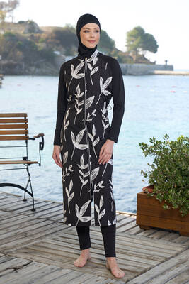 Estiva - Long Full Length Fully Covered Hijab Swimsuit 25980 Black 