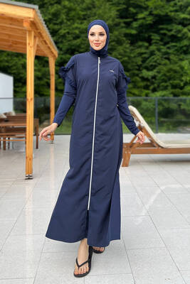 Remsa - Long Full Length Fully Covered Hijab Swimsuit Noslen 1255 Dark Navy Blue Remsa Swimsuit Remsa - Long Full Length Fully Covered Hijab Swimsuit Noslen 1255 Dark Navy Blue Remsa Swimsuit
