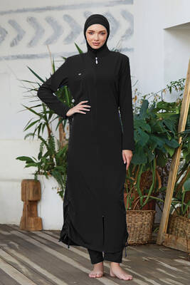 Remsa - Long Full Length Fully Covered Hijab Swimsuit Winta 4065 Black Remsa Swimwear Remsa - Long Full Length Fully Covered Hijab Swimsuit Winta 4065 Black Remsa Swimwear
