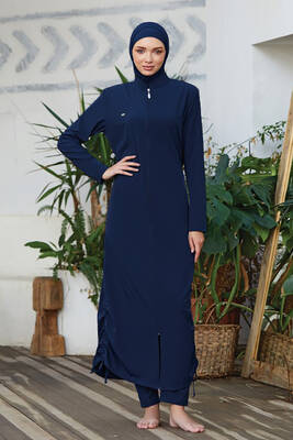 Remsa - Long Full Length Fully Covered Hijab Swimsuit Winta 4065 Navy Blue Remsa Swimwear Remsa - Long Full Length Fully Covered Hijab Swimsuit Winta 4065 Navy Blue Remsa Swimwear