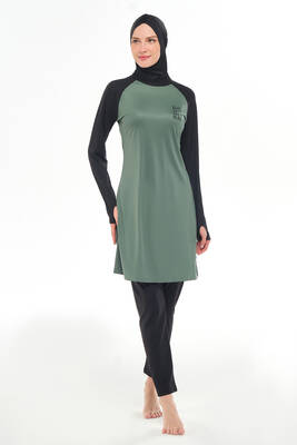 Rozamay - Long Sleeve Full-Cover Swimwear Set in Teal and Black (1)