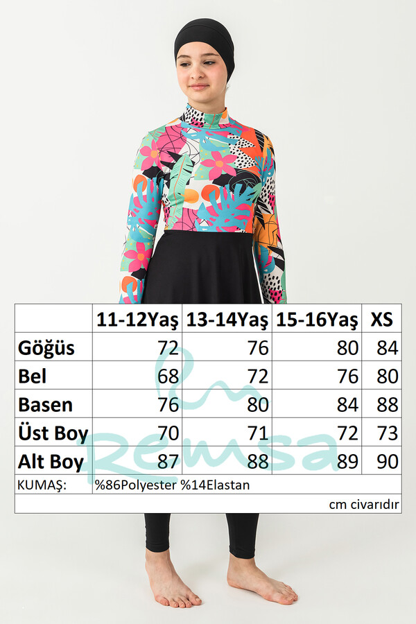 Long-Sleeved Modest Swimsuit with Skirt Bottom - Thumbnail