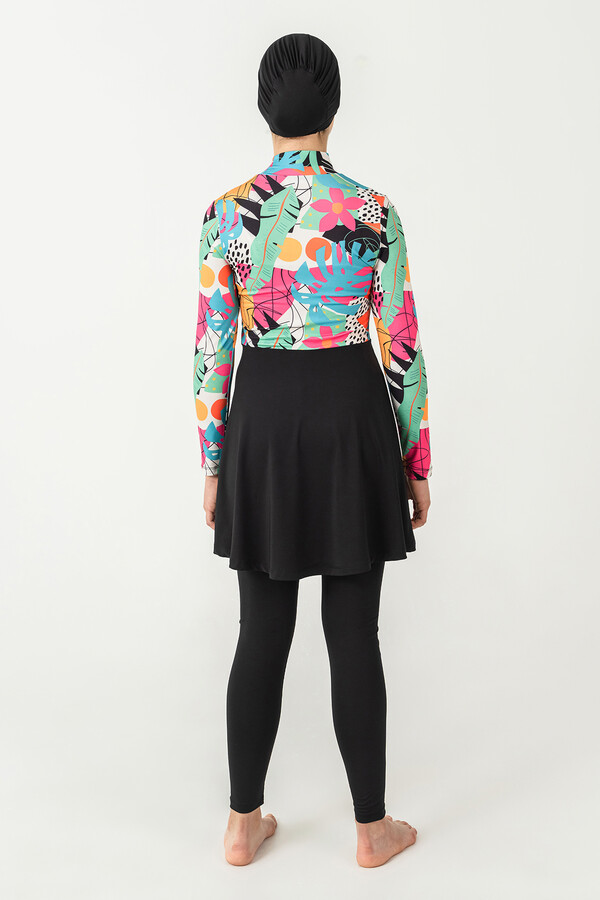 Long-Sleeved Modest Swimsuit with Skirt Bottom - Thumbnail