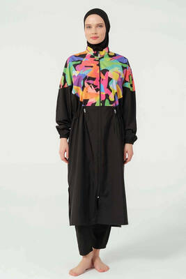 Alfasa - Long Tunic Modest Swimsuit with Abstract Print