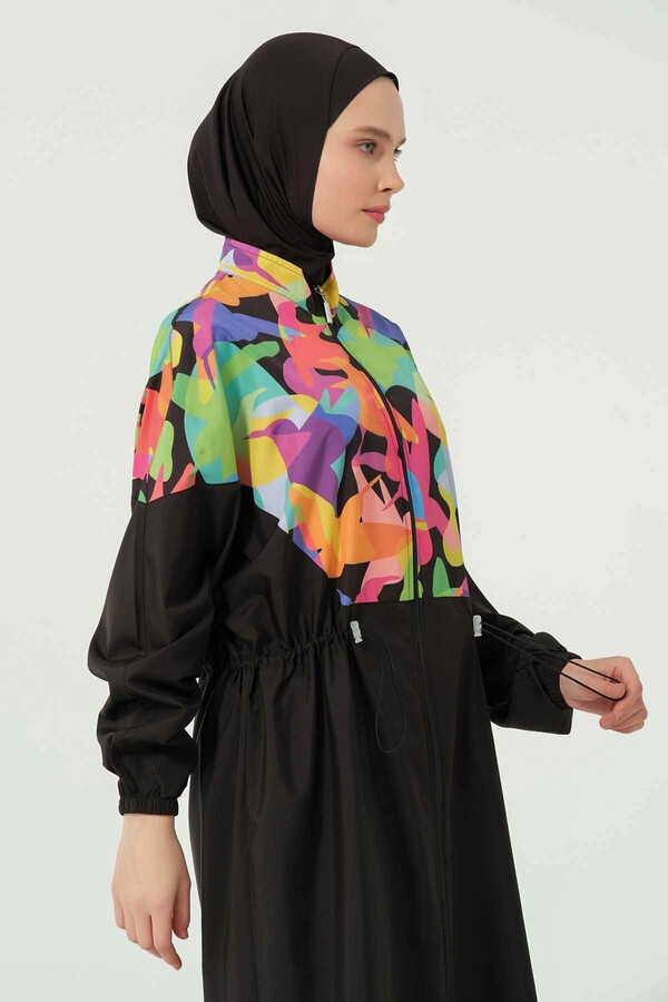 Long Tunic Modest Swimsuit with Abstract Print - Thumbnail