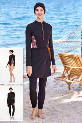 Adasea - Lupita 4535 Black Full-Covered Modest Swimsuit, Wearable in 3 Different Styles Adasea - Lupita 4535 Black Full-Covered Modest Swimsuit, Wearable in 3 Different Styles