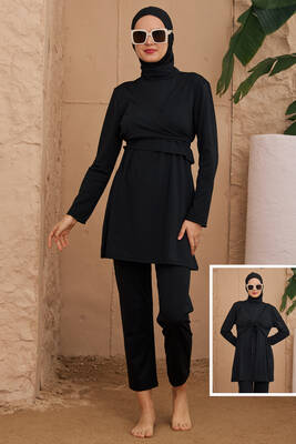 Remsa - Lycra Full Cover Butterfly Wrap Hijab Swimsuit 4024 Black Remsa - Lycra Full Cover Butterfly Wrap Hijab Swimsuit 4024 Black