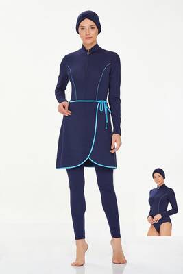 Maresiva - Lycra Full Coverage Hijab Swimsuit Torı 8230 Dark Navy