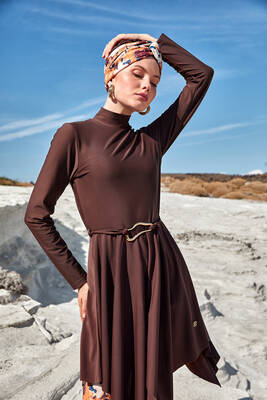 Adasea - Lycra Full Coverage Modest Swimsuit Set 1122 Brown (1)
