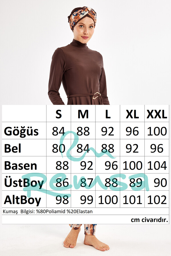 Lycra Full Coverage Modest Swimsuit Set 1122 Brown - Thumbnail