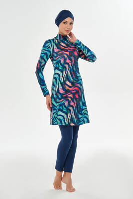 Maresiva - Lycra Full Coverage Modest Swimsuit 2101 Light Navy (1) Maresiva - Lycra Full Coverage Modest Swimsuit 2101 Light Navy (1)