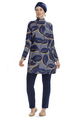 Armes - Lycra Full-Coverage Modest Swimsuit 252-504 Navy Blue Armes - Lycra Full-Coverage Modest Swimsuit 252-504 Navy Blue