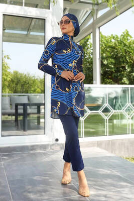 Armes - Lycra Full-Coverage Modest Swimsuit 268-514 Navy Blue (1) Armes - Lycra Full-Coverage Modest Swimsuit 268-514 Navy Blue (1)