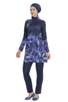 Remsa - Lycra Full Coverage Modest Swimsuit 279-521 Navy Blue  Remsa - Lycra Full Coverage Modest Swimsuit 279-521 Navy Blue