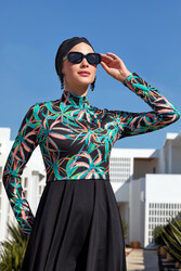 Maresiva - Lycra Full Coverage Modest Swimsuit Half Patterned 2106 Black