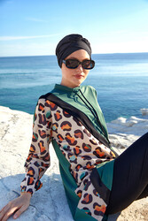 Adasea - Lycra Full Coverage Modest Swimsuit Set in Khaki Print