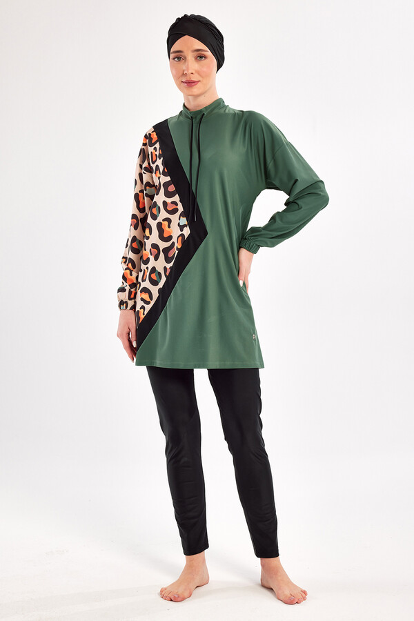 Lycra Full Coverage Modest Swimsuit Set in Khaki Print - Thumbnail