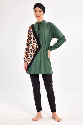 Adasea - Lycra Full Coverage Modest Swimsuit Set in Khaki Print (1)