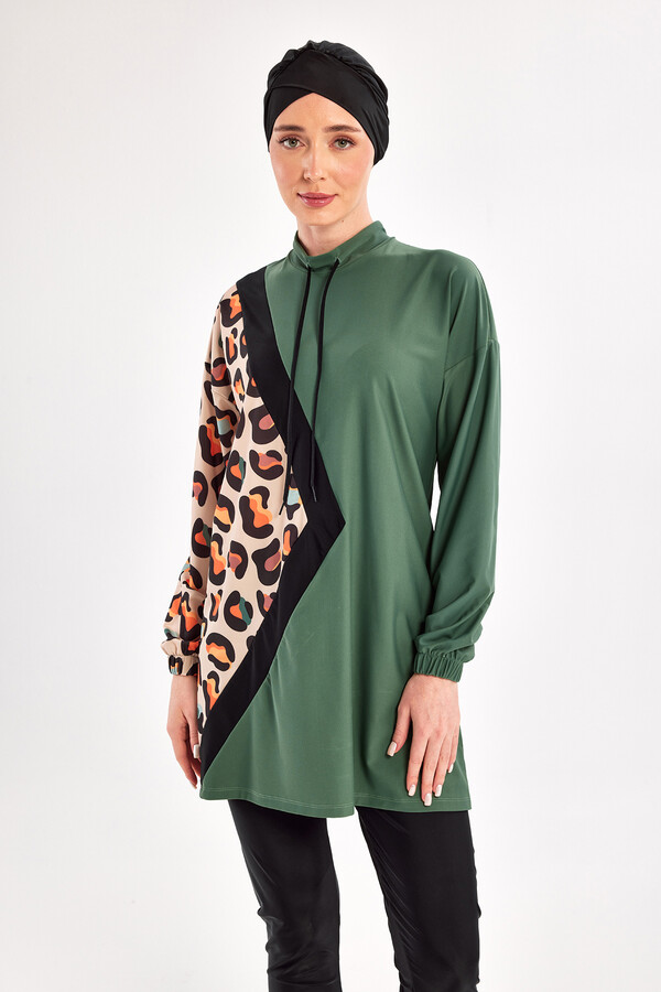 Lycra Full Coverage Modest Swimsuit Set in Khaki Print - Thumbnail