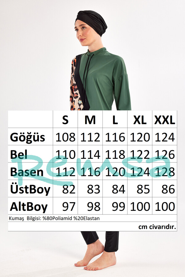 Lycra Full Coverage Modest Swimsuit Set in Khaki Print - Thumbnail