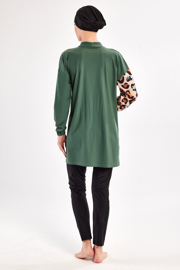 Lycra Full Coverage Modest Swimsuit Set in Khaki Print - Thumbnail