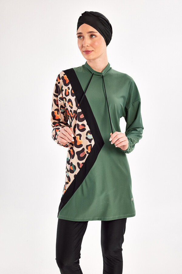 Lycra Full Coverage Modest Swimsuit Set in Khaki Print - Thumbnail