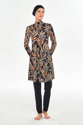 Rozamay - Lycra Full Coverage Modest Swimsuit Patterned 3105 Black (1) Rozamay - Lycra Full Coverage Modest Swimsuit Patterned 3105 Black (1)