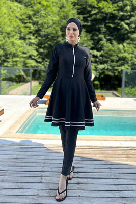 Adasea - Lycra Full Covered Hijab Swimsuit Mark 4545 Black Adasea - Lycra Full Covered Hijab Swimsuit Mark 4545 Black