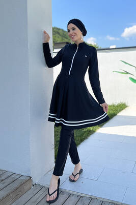 Adasea - Lycra Full Covered Hijab Swimsuit Mark 4545 Black (1) Adasea - Lycra Full Covered Hijab Swimsuit Mark 4545 Black (1)